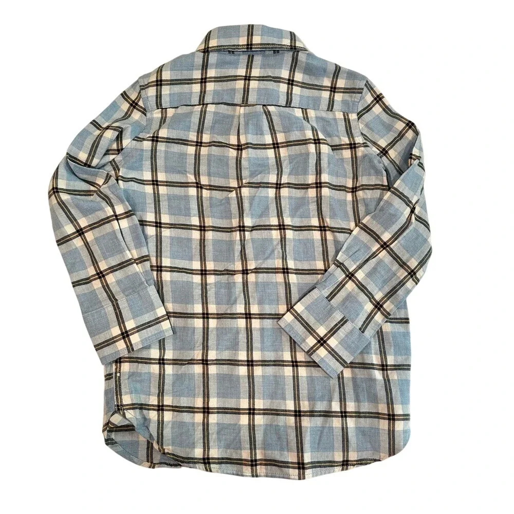 Gap Plaid 100% Cotton Button Down Shirt Boy's XS‎ 4-5 Light Blue Navy Casual NEW
